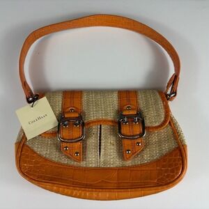 Cole‎ Haan Straw Small Satchel Bag Orange Leather Trim NWT Y2K